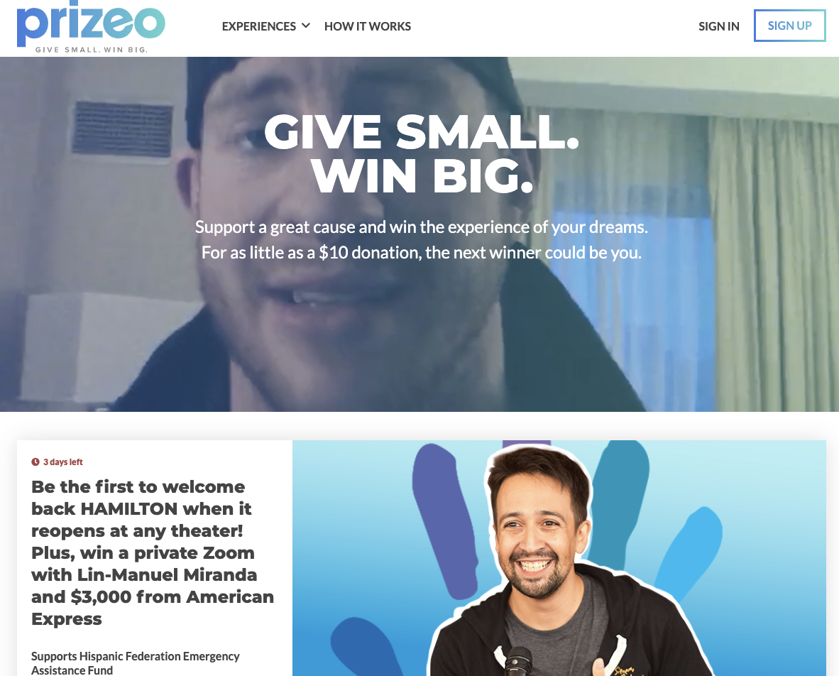 Prizeo lets you create amazing sweepstakes that people can enter by making a small donation