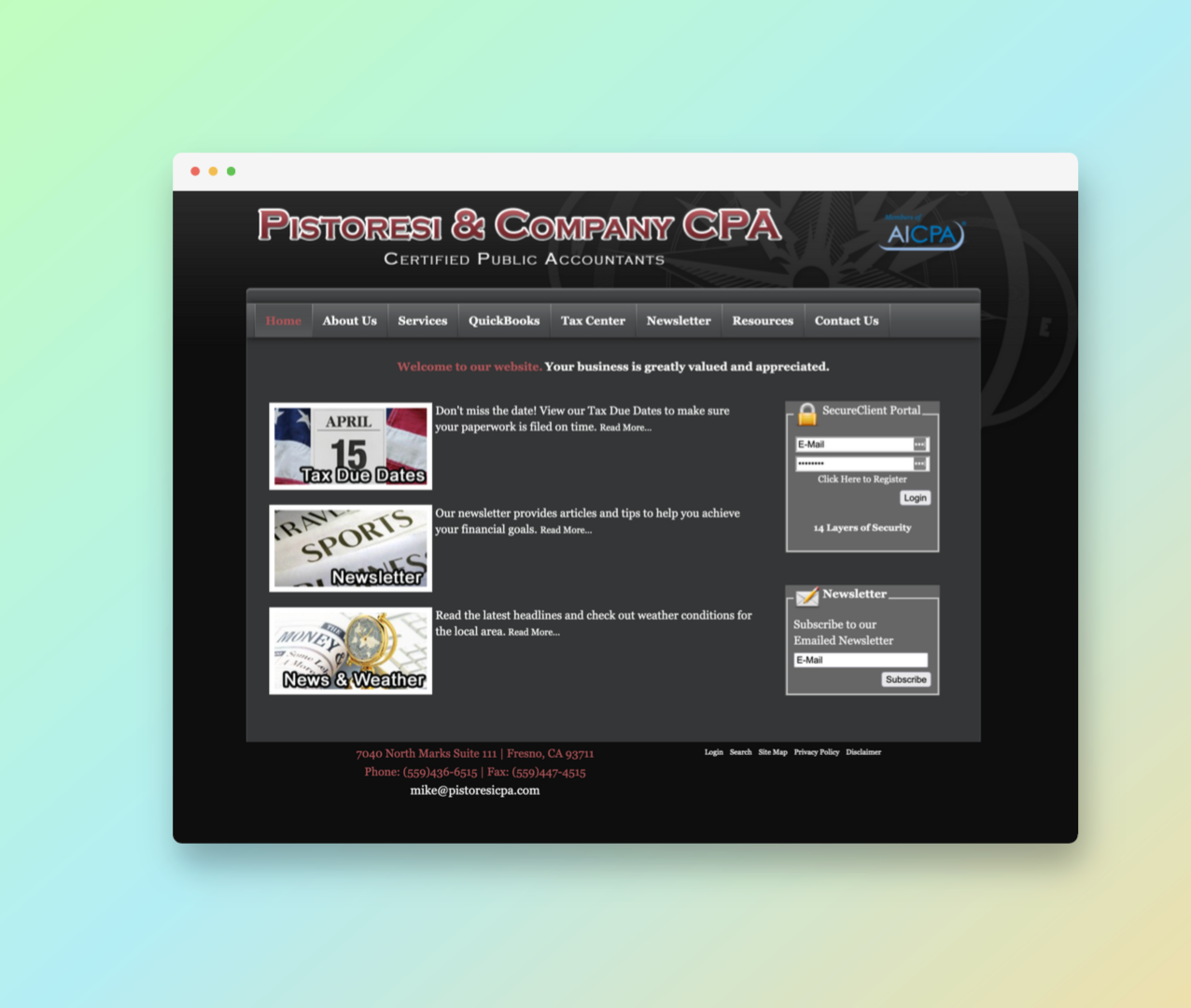 Pistoresi & Company, Certified Public Accountants website screenshot