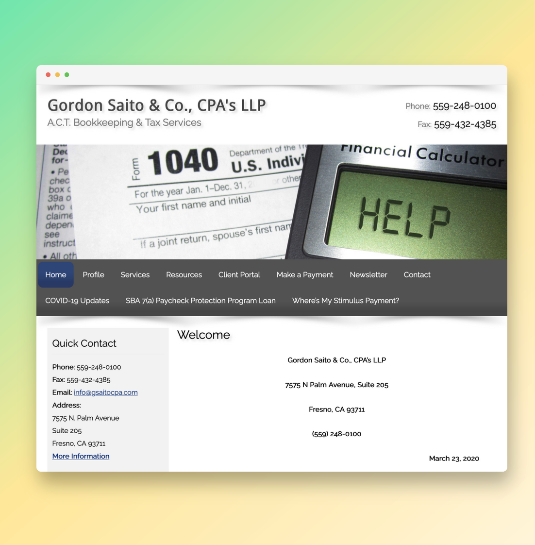 Gordon Saito & Co., CPA's LLP website screenshot